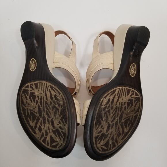 Sofft Women's Cream Low Wedge Heel Slingback Sandals Leather Size 8.5 - Picture 7 of 8